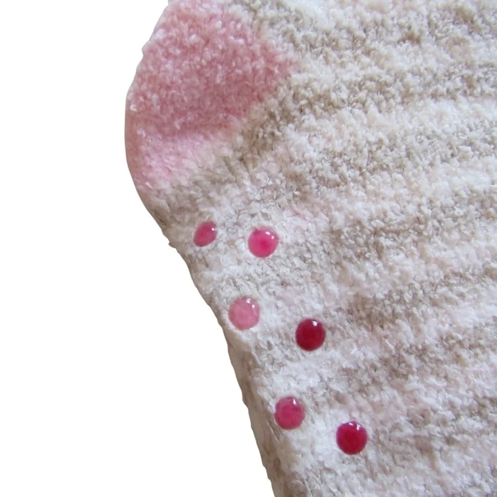 Lacey Chabert Collection Set Of 2 Cozy Socks Pink White Brown Striped Comfort